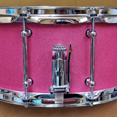 Udrum 6.5x14" Cherry Wood  Snare 2021 Textured Pink Sparkle image 2