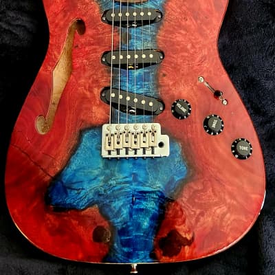 SJ Custom Guitars  Stratocaster ,Amboyna Burl Top, mahogany back, koa neck, Wilkinson, Grover image 2