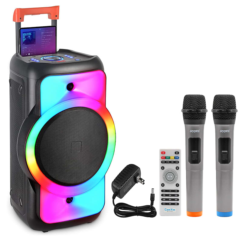 5 Core 12 " Inch Karaoke Machine Bluetooth Portable Trolley Speaker PA System with Remote Control 2 Wireless Microphones Subwoofer Singing Machine for Christmas Party Wedding PLB 12X1 2MIC image 1