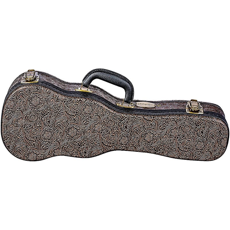 Luna Tooled Leather Soprano Ukulele Hard Case Regular Brown Reverb