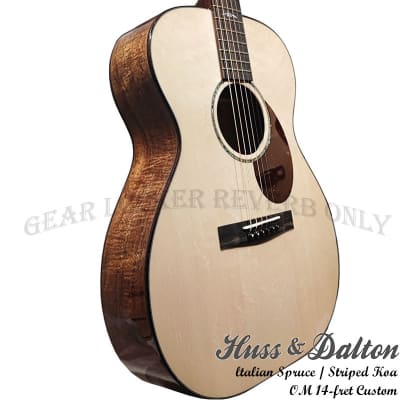 Huss & Dalton OM Custom Italian straight-gained Spruce & Striped Koa handcrafted 14-fret guitar 5822 image 5