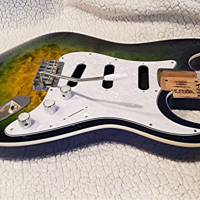 The last USA made , Bound Alder body In  " Deluxe Dragonburst". Made for a Strat neck # DS-5. Only 4.4 lbs. image 10
