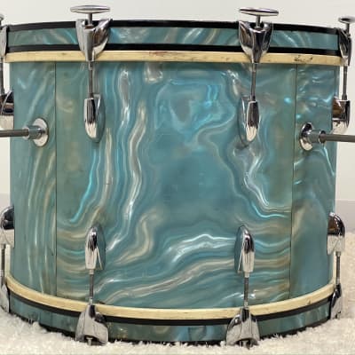 Gretsch 20/12/14/5.5x14" Progressive Jazz Round Badge Drum Set -  60's Aqua Satin Flame image 8