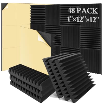 48Pack 1x12x12 BLUE BLACK Acoustic Panels Studio Soundproofing Foam Wedge  tiles