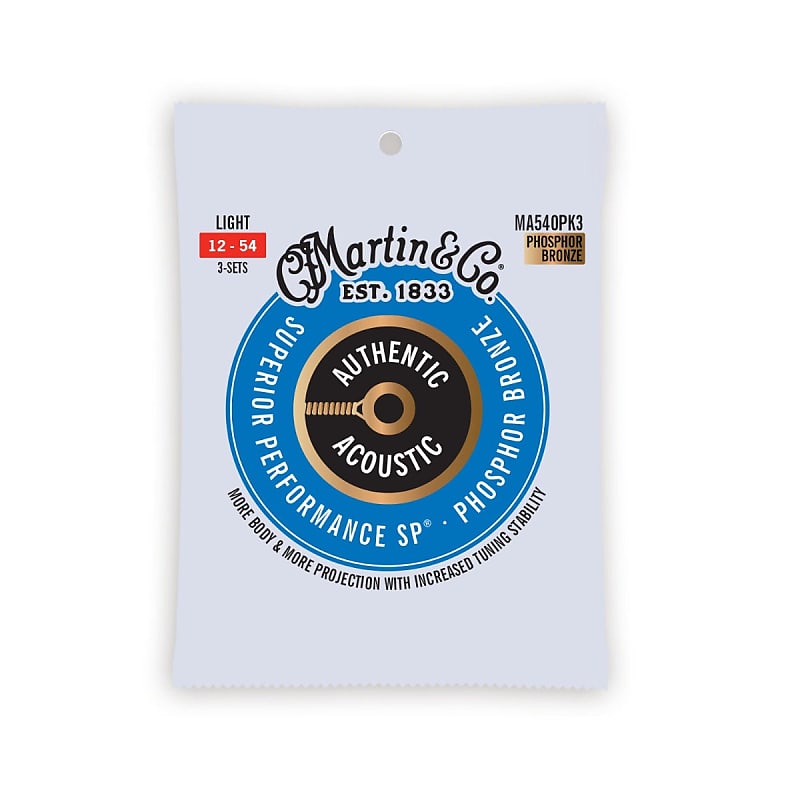 3 Pack of Martin MA540 Authentic Acoustic SP Guitar Strings Phosphor Bronze Light 12-54 image 1