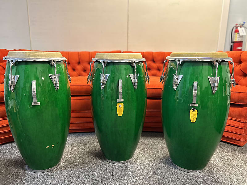 Latin Percussion 3 Piece Conga Set With Hardware 1995-1996 Green