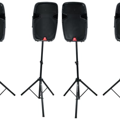 Rockville 4) 15" Battery Powered PA Speakers+Stands+Mics For Church Sound System image 1