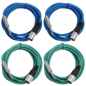 Seismic Audio SATRXL-M10-2BLUE2GREEN 1/4" TRS Male to XLR Male Patch Cables - 10' (4-Pack)