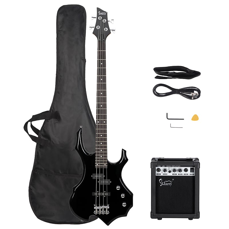 Glarry Burning Fire Electric Bass Guitar Full Size 4 String w/20W Amplifier Black image 1