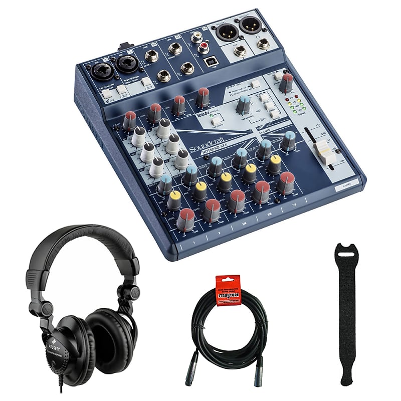 with　XLR　Soundcraft　Mixing　(10-Pack)　Small-Format　Notepad-8FX　Polsen　Bundle　Straps　Analog　Headphones,　Console　Cable　HPC-A30　Monitor　Fastener　Reverb