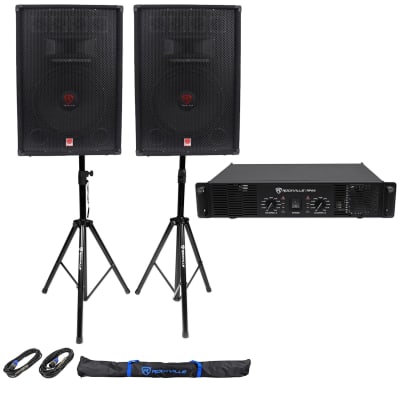 (2) Rockville RSG15.4 15" PA Speakers + Rockville RPA9 Amp + Stands+Cables+Case image 12
