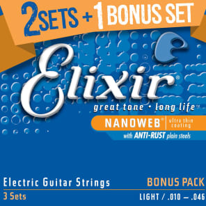 Elixir 16542 Nanoweb Electric Guitar Strings - Light (10-46) 3-Pack