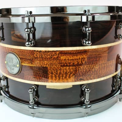 HHG Drums 14x8.5 Blackwood, Snakewood, And Maple Segmented Snare, High Gloss image 9