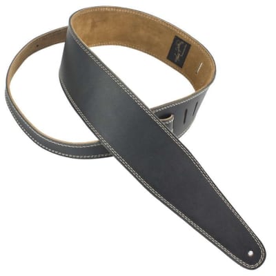 Henry Heller 2.5" Wide Leather Adjustable Guitar Strap, Black with Cream Stitch