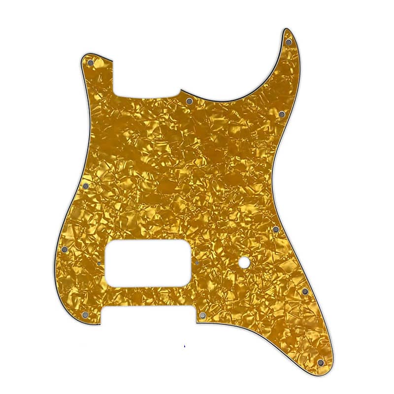 11-Hole Single Humbucker Strat Pickguard - 4Ply Golden Pearl | Reverb