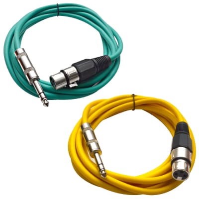 2 Pack of 1/4 Inch to XLR Female Patch Cables 10 Foot Extension Cords Jumper - Green and Yellow image 1
