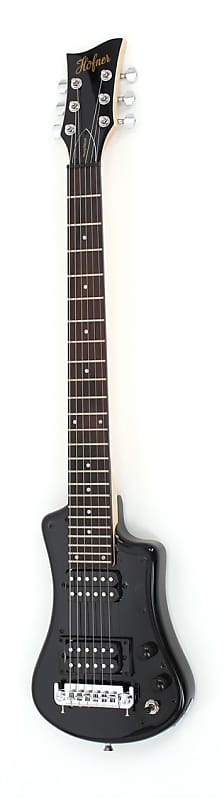 Hofner HOF-HCT-SH-DLX- BK-O Deluxe Shorty Electric Travel Guitar - Black - with Gig Bag image 1