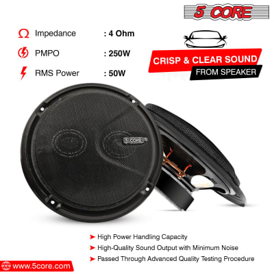 5 Core 6 Inch Speakers 2 Way Coaxial Raw Replacement Speaker 250 Watts Max Power 50W RMS 4 Ohm Woofer w Neodymium Magnet Tweeters  CS 2 WAY Pair image 2