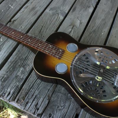 Dobro D-style Wood Body Square Neck Resonator Guitar 1980's Sunburst image 3