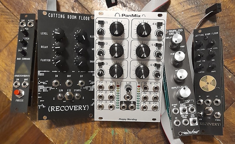 Eurorack Module Bundle: Happy Nerding Pan Mix, Recovery Effects Cutting Room Floor X2 and Bad Comrade, Volt-a-Tone Analog Delay image 1