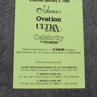 Ovation Adamas and Ovation Brochures, Specifications, Price List 1982, 1984, 1986 image 19