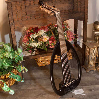 Mid-East OUDFLP-BK Arabic Electric Frame Oud w/Pegs - Lacewood, Padded Bag, Strings, Pick & Book image 5