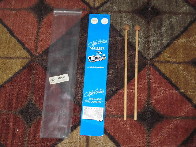 one pair new old stock (but ONE head has visible impressions) Mike Balter MB8B (8B) Hard Keyboard Mallets, 7/8" rosewood round HEADS and natural birch HANDLES - mid to late 1990s (+ packaging) Unwound Series image 1