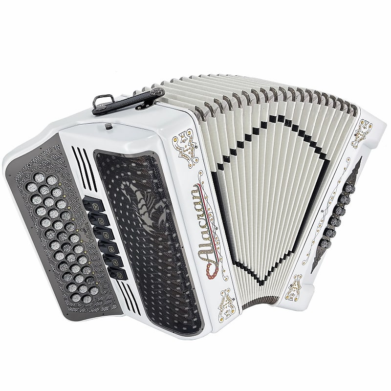Alacran Accordion 34 Button 12 Bass Two Tone FBE/EAD White Satin image 1