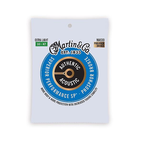 Martin Authentic Phosphor Bronze Acoustic Guitar Strings, Extra Light (10-47) image 1