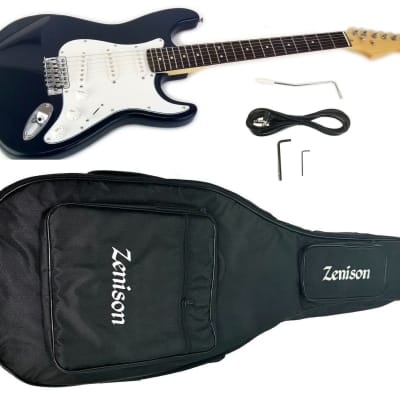 Zenison 6 String Strat Black Mustang Electric Guitar Solid Body & Plush Ultra Padded Gig Bag image 1