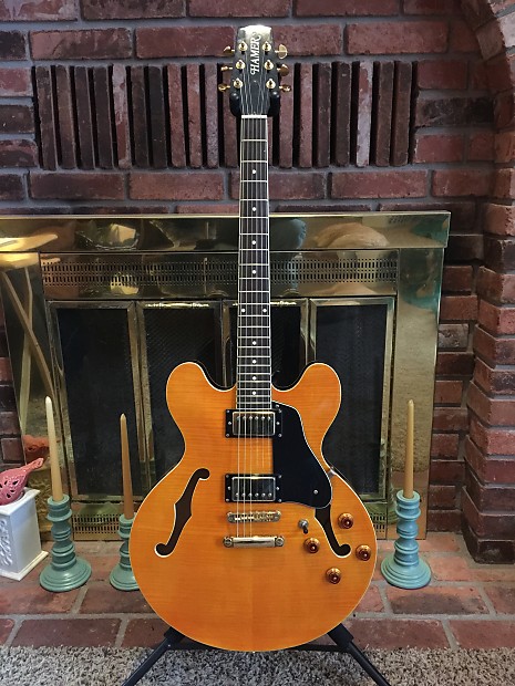 Hamer Echotone 335 style semi hollow guitar in Aztec Gold Reverb
