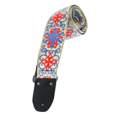 Henry Heller HJQ2-44  Hand Sewn Deluxe Multi Color Jacquard, Nylon Backing 2" Guitar Strap, Garment Leather Ends image 1