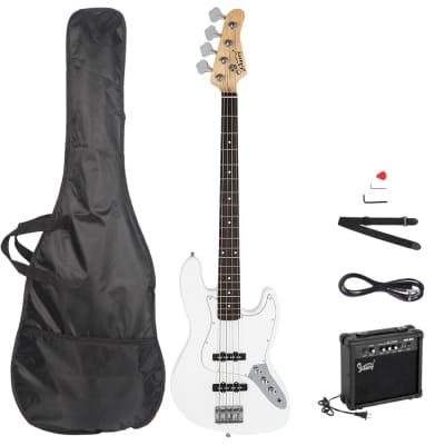 Glarry GJazz Electric Bass Guitar w/ 20W Electric Bass Amplifier White for sale