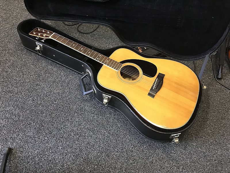 Yamaha FG-345 acoustic dreadnought guitar 1970s made in Taiwan with vintage hard case image 1