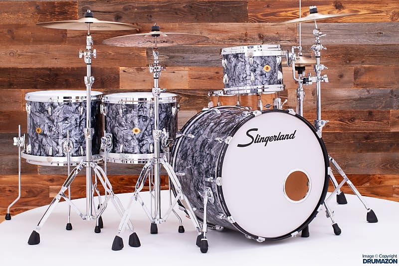 SLINGERLAND STUDIO KING 4 PIECE DRUM KIT, BLACK MARINE PEARL | Reverb