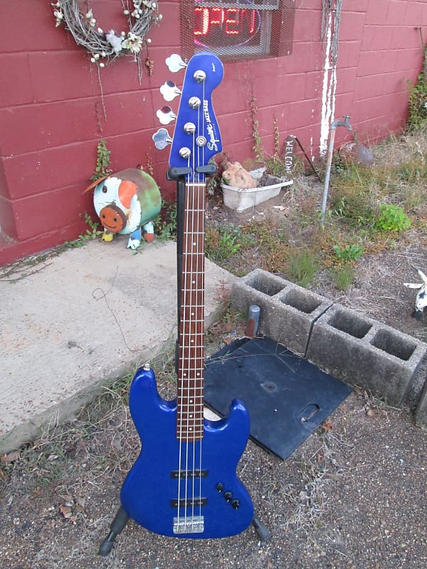 FENDER Squier Standard Jazz Electric Bass Guitar w/Blue matching h/s sold AS IS image 1