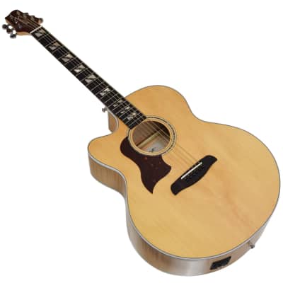 Sawtooth Solid Spruce Top Left-Handed Jumbo Cutaway 6 String Acoustic Electric Guitar with Flame Maple Back and Sides image 7