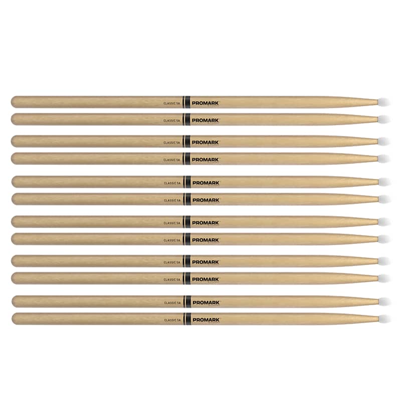 Promark American Hickory 5B Natural Wood Tip Drum Sticks (6 Pair Bundle) image 1