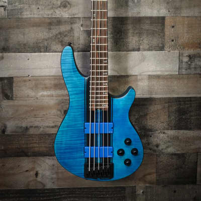 Schecter C-5 GT Satin Trans Blue with Black Racing Stripe Electric Bass Guitar B-Stock image 1