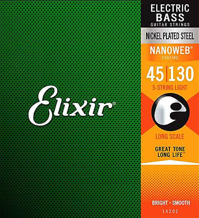Elixir 14202 Nanoweb Nickel Plated Steel 5-String Electric Bass Strings - Light (45-105) image 1