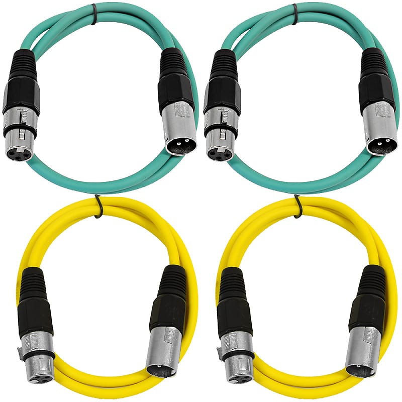 4 Pack of XLR Patch Cables 3 Foot Extension Cords Jumper - Green and Yellow image 1