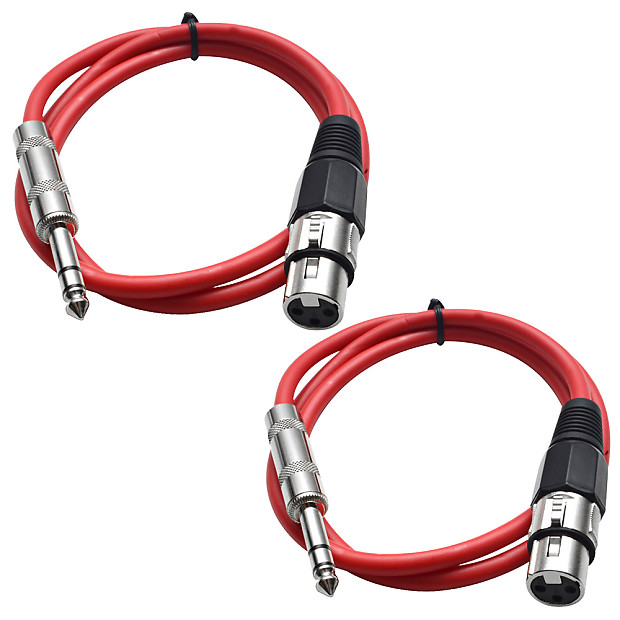 Seismic Audio SATRXL-F3-REDRED 1/4" TRS Male to XLR Female Patch Cables - 3' (2-Pack) image 1