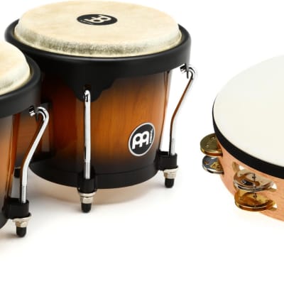 Meinl Percussion Headliner Series Wood Bongos - Vintage Sunburst  Bundle with Meinl Percussion Recording-Combo Wood Tambourine - Double Row with Head image 1
