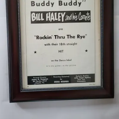 1956 Decca Records Promotional Ad Framed Bill Haley Rockin Thru The Rye Original for sale