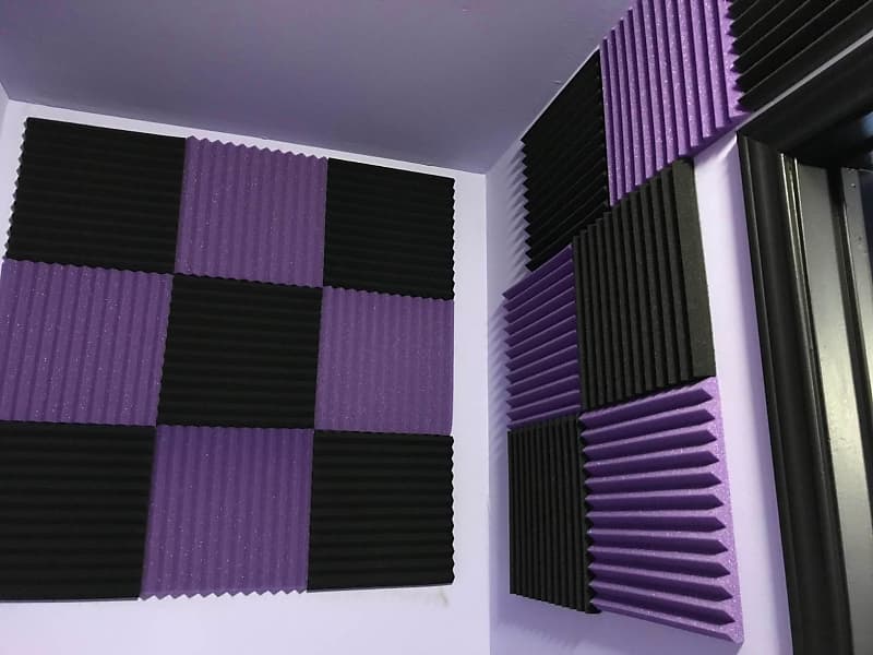 48 MEGA Pack Black Purple 1" x 12" x 12" Acoustic Wedge Studio Foam Sound Absorption Wall Panels image 1