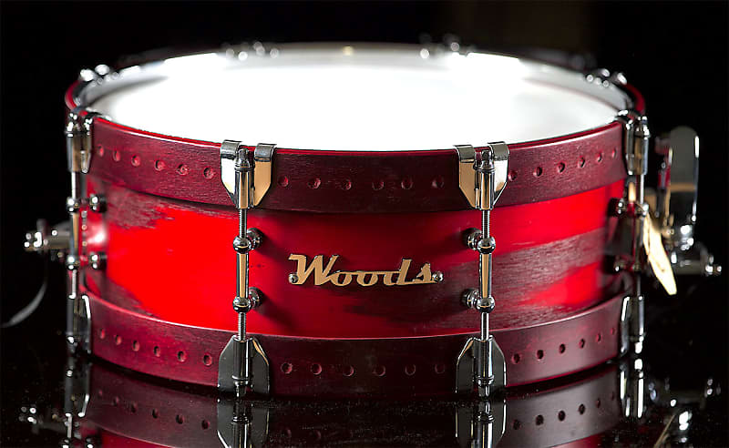 Woods Custom Drums - Ash/Poplar/Ash Snare Drum, 14” x 5" in Red Lacquer image 1