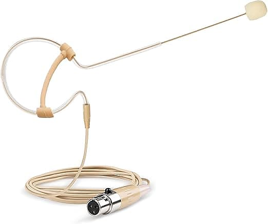 Microphone Headworn Single Earset Over Ear Hanging Condenser Mic Compatible with AKG Wireless System Bodypack Transmitter, Ideal for Singing, Churches, Stage Performance – Beige image 1