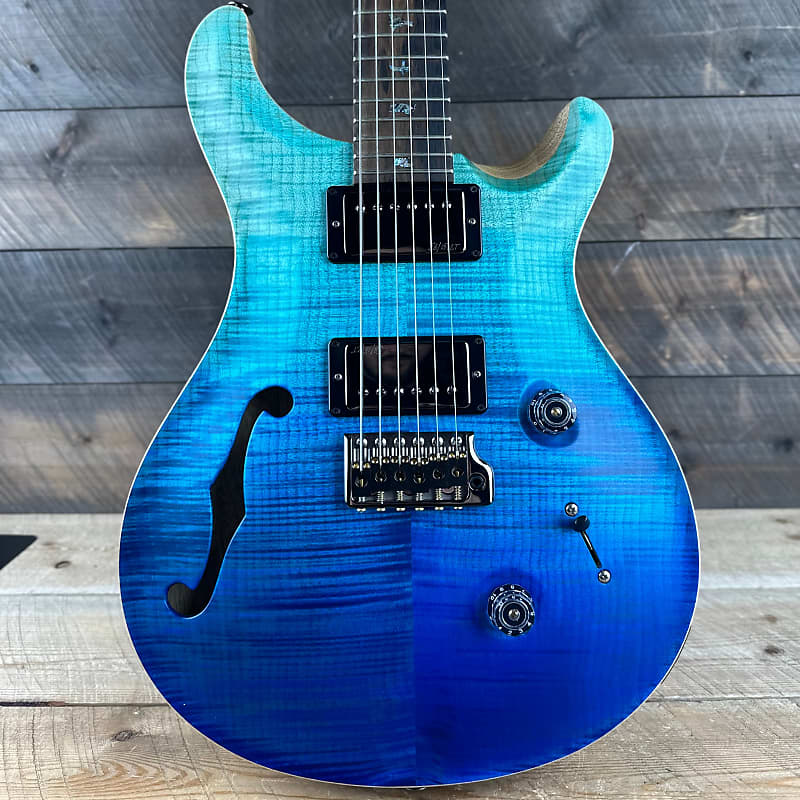 PRS Wood Library Custom 24 Semi-Hollow Flame Maple 10 Top, Korina Back, Torrified Maple Neck, Ziricote FB - Blue Fade 391867 image 1