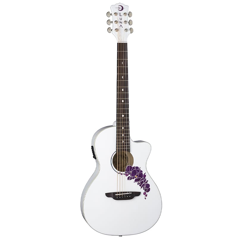 Luna FLO-OR-CWH Flora Orchid Parlor with Rosewood Fretboard Classic White image 1