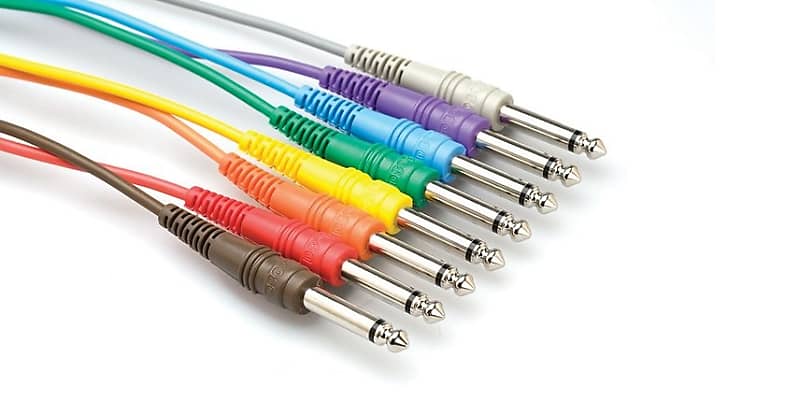 Hosa CPP-890 Unbalanced Patch Bay Cables Set 1/4 in to same TS 3 ft (8-Piece) image 1